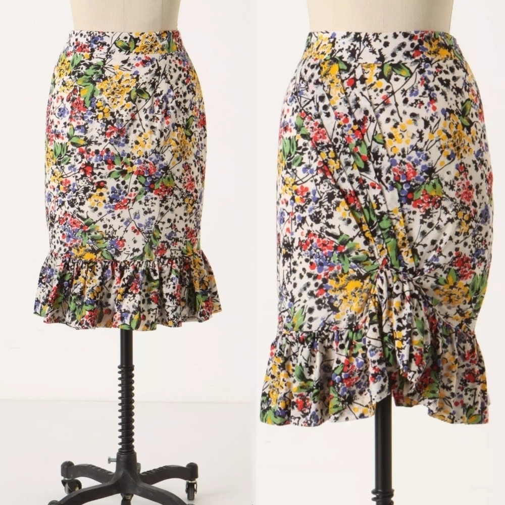 Anthropologie Edme & Esyllte Hustle and Bustle Floral Flounce Pencil Skirt, Sz 6